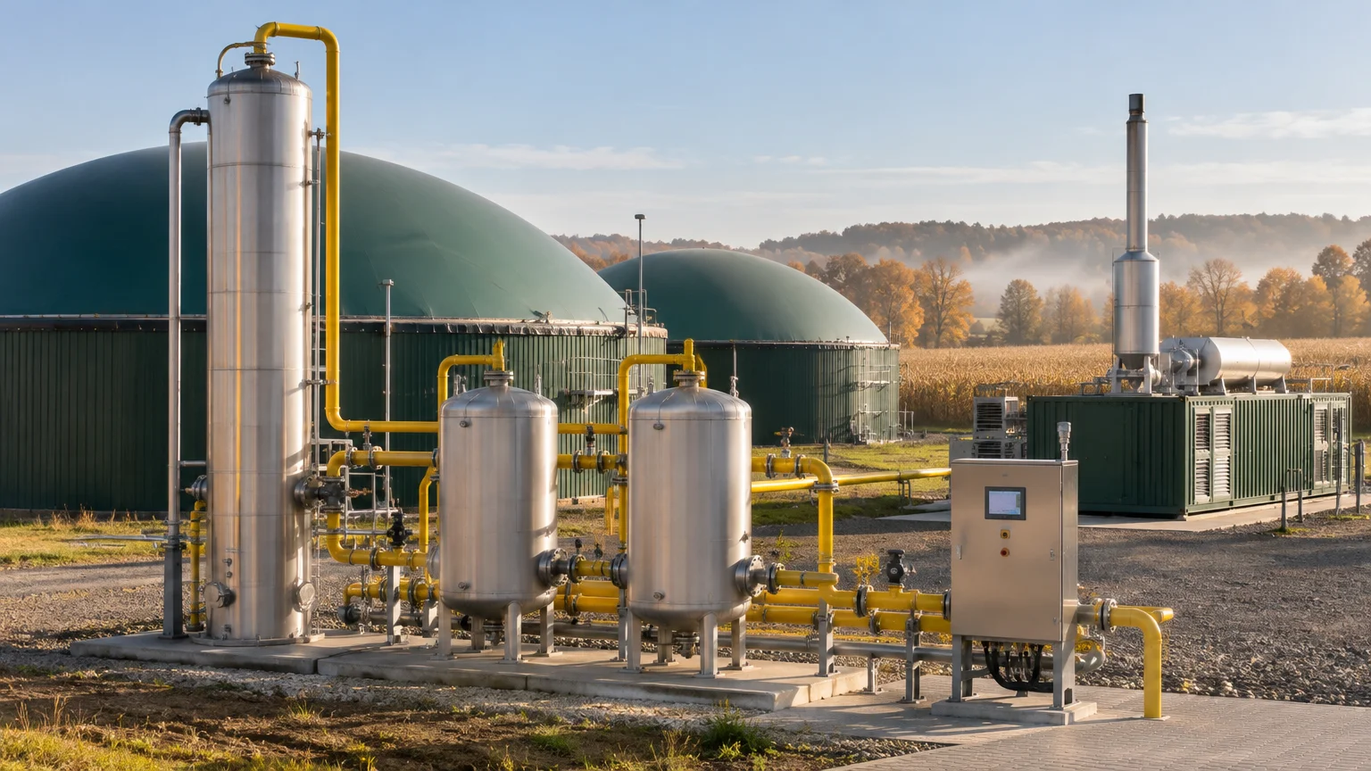 Instalacja odsiarczania biogazu – biofiltr i filtry z węglem aktywnym przy biogazowni rolniczej